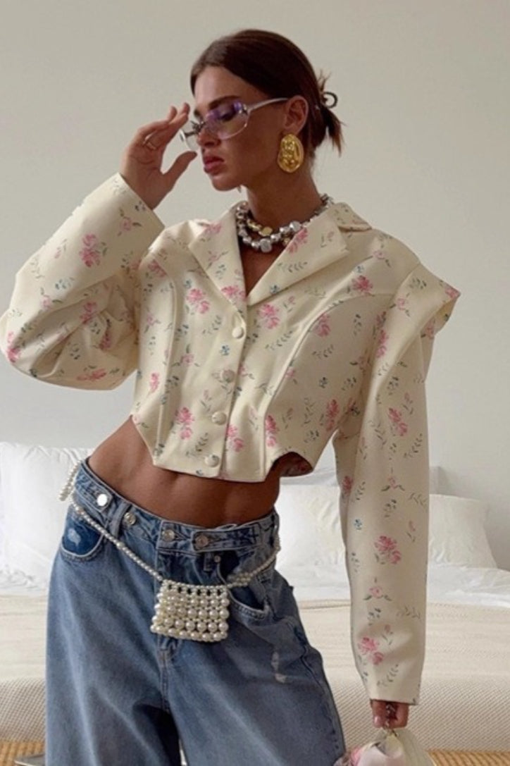 Long Sleeve Printed Blazer Coat - Fashionpara