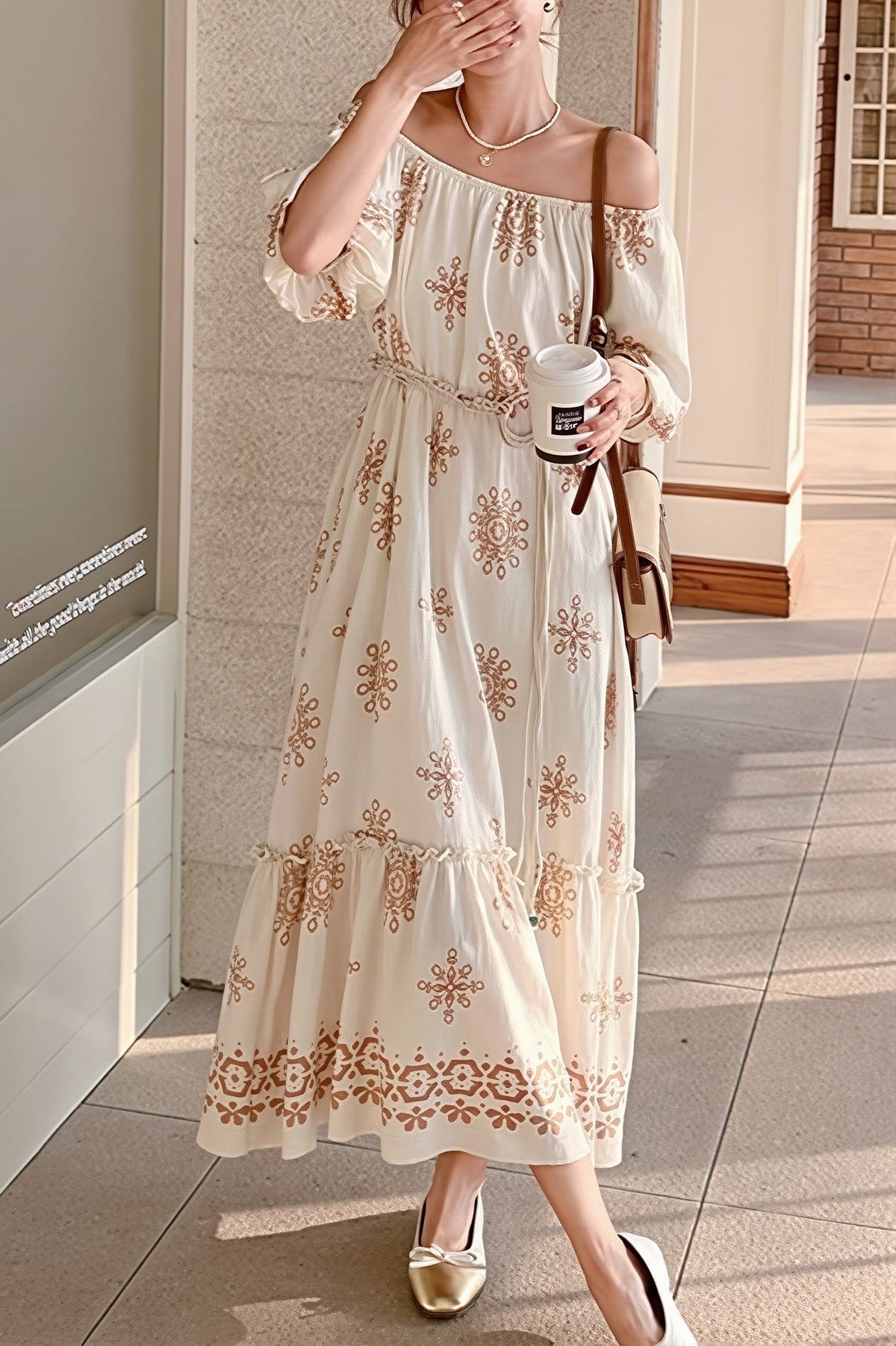 Embroidered Square Neck Flutter Sleeve Tiered Maxi Dress 4