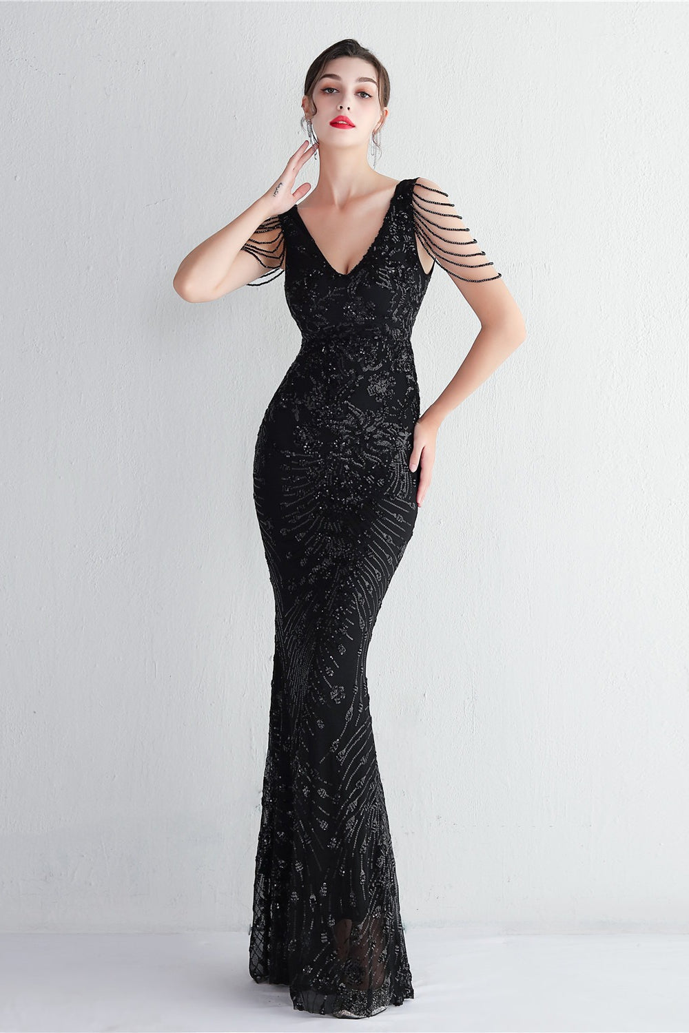 Elegant Long Slim Sequin Formal Event Sequin Dress