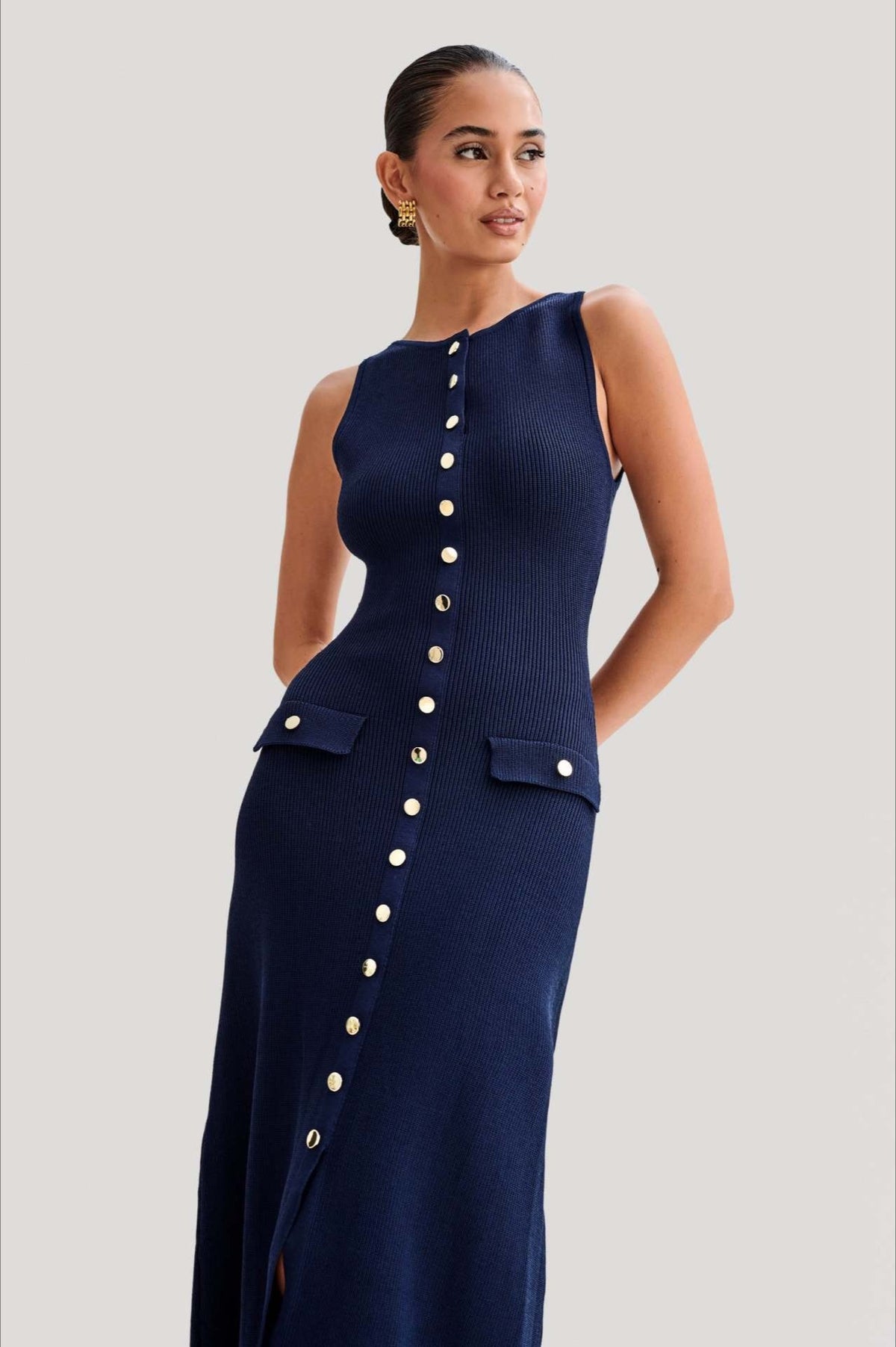 Fashion Buttoned Knit Work Dress