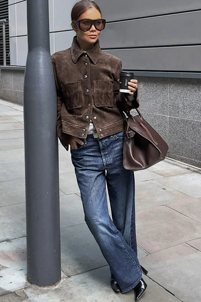 Single-Breasted Suede Jacket