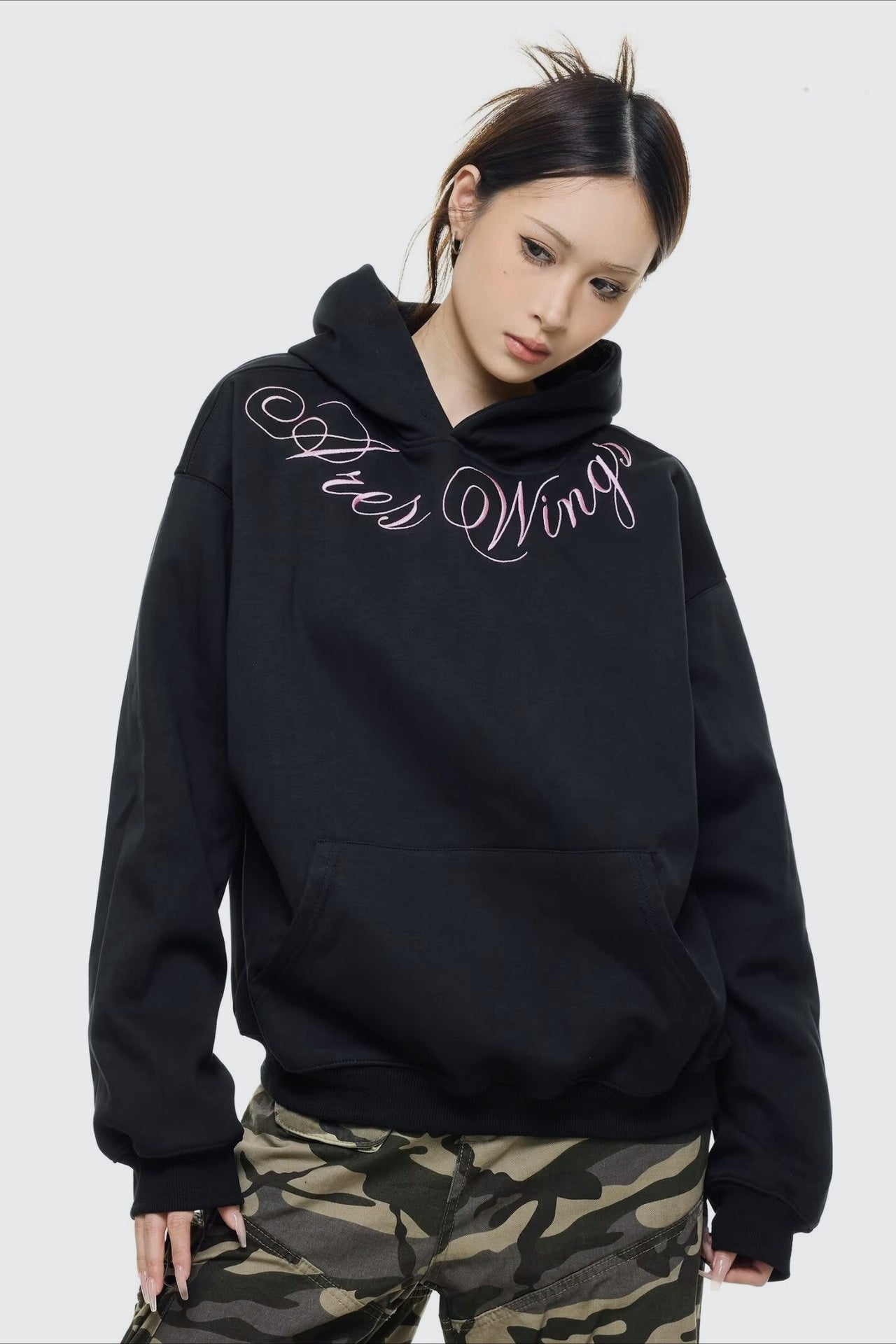 Embroidered Letter Oversized Hoodie - Fashionpara