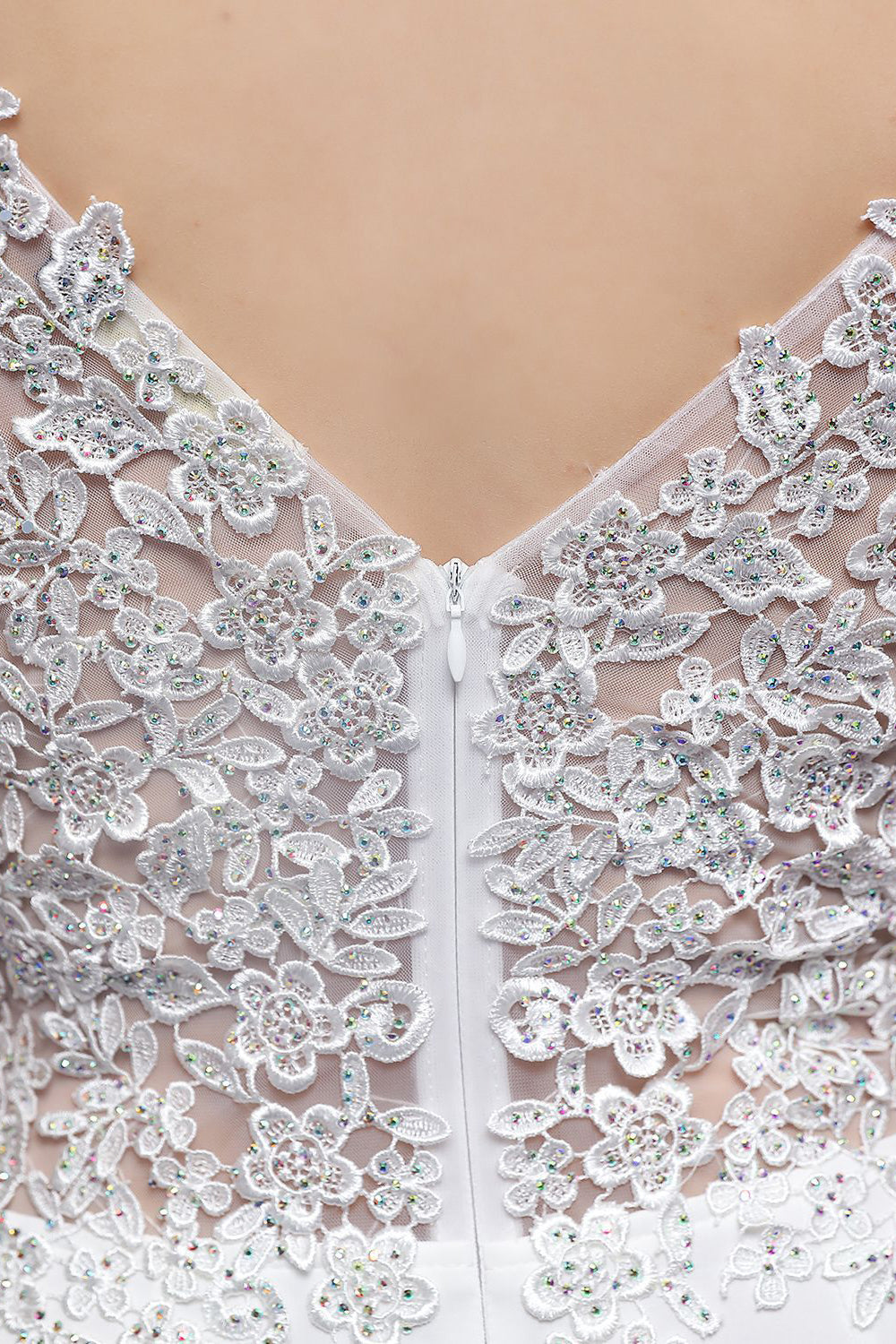 White Applique Mermaid Prom Dress - Fashionpara