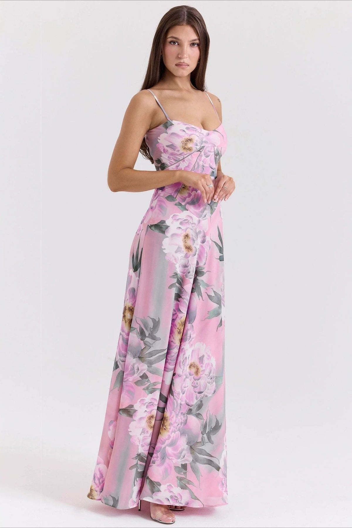 Floral Print Sweetheart Spaghetti Strap Maxi Dress