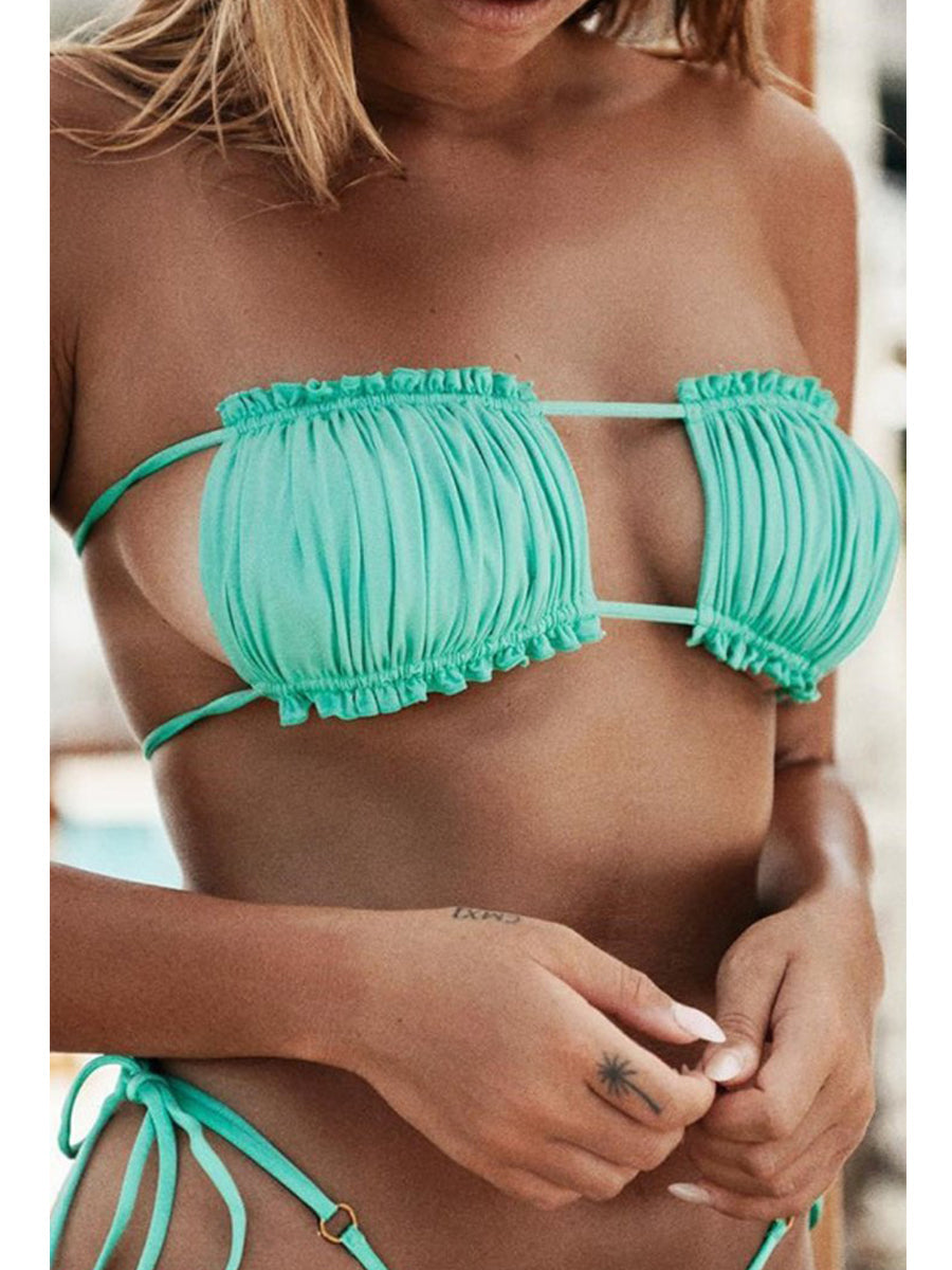 Bandeau Bandage Hollow-out Green Bikini Set - Fashionpara