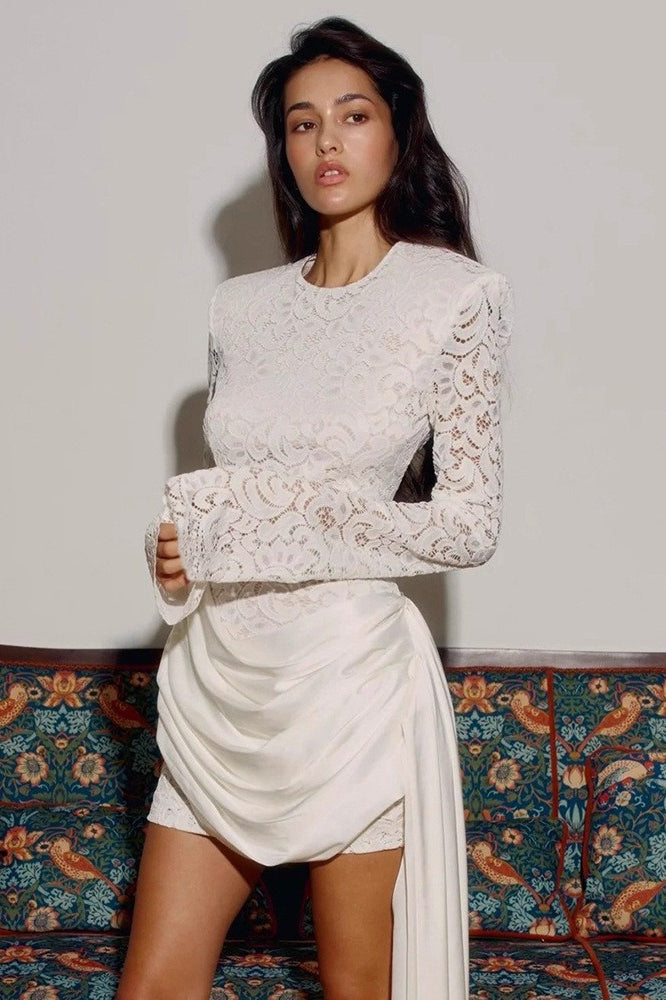 Lace Back Long Sleeve Mini Dress
