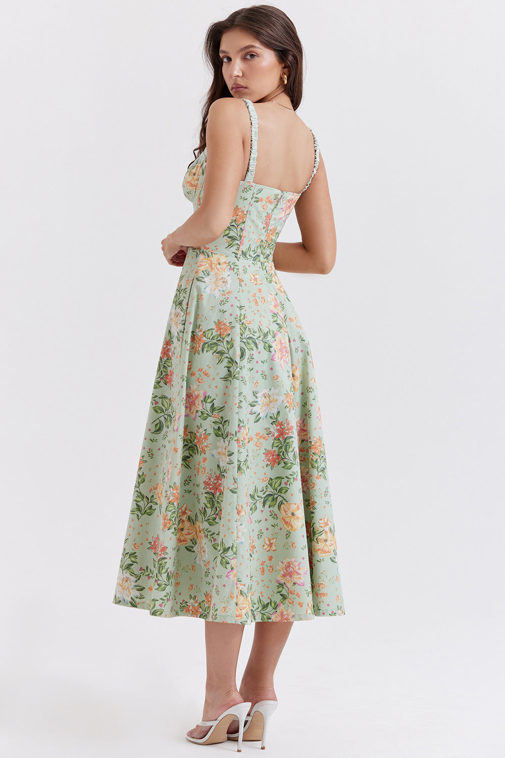 Floral Print Sweetheart Corset Slit Midi Dress 4