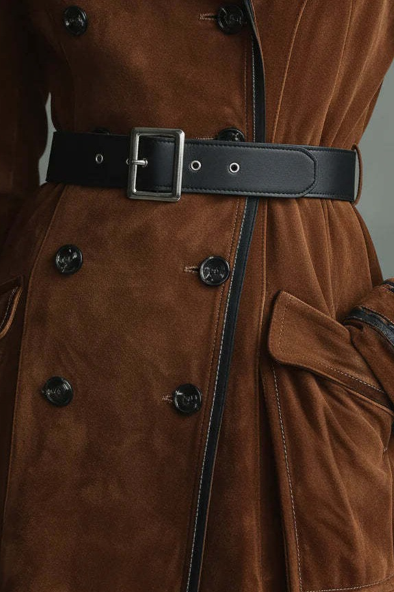 Suede Lapel Western Long Stylish Overcoat - Fashionpara