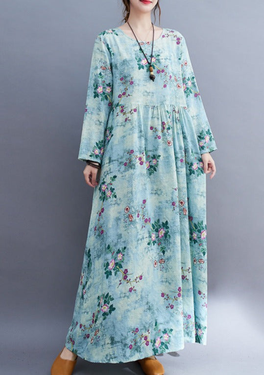 Small Floral Print Empire Waist Gathered Long Sleeve Loose Maxi Dress - View 3