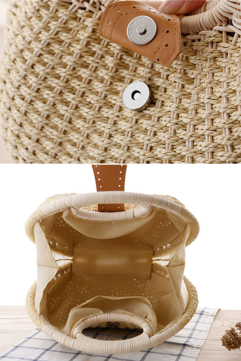 Cute Shell Shape Woven Straw Beach Handbag - Fashionpara