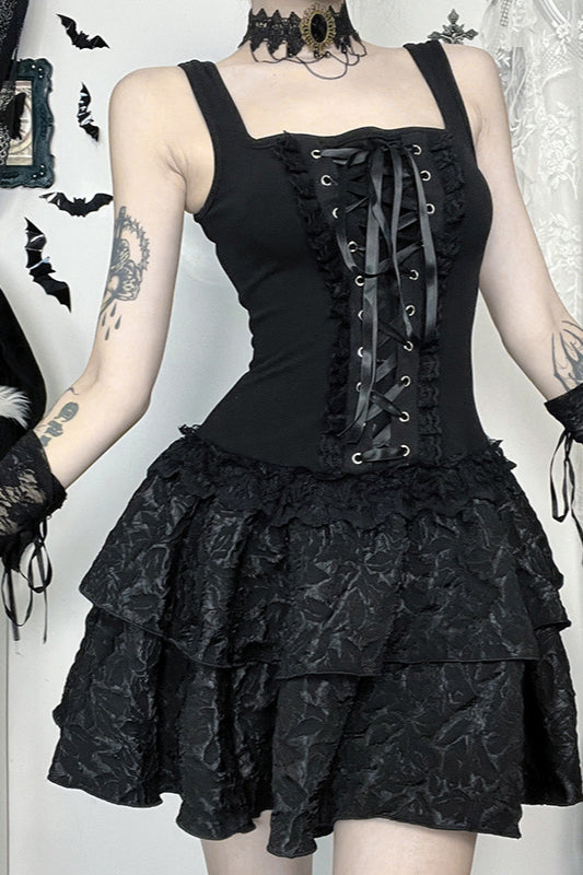Square Neck Tie Gothic Dress