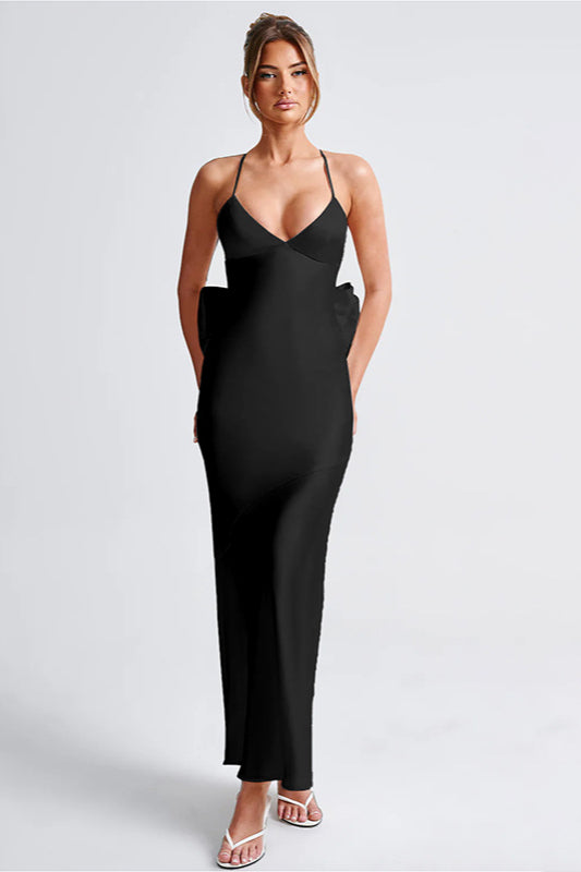 Satin Bowknot Strap Party Dress