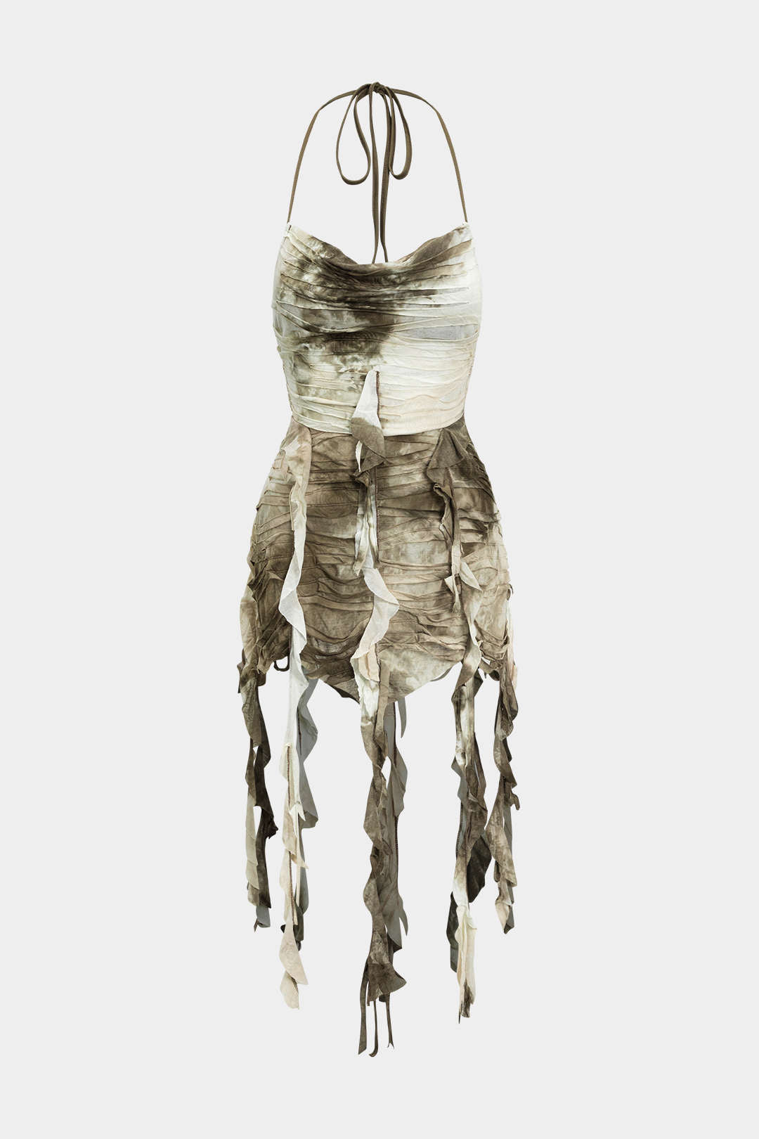 Tie Dye Print Fringe Tie Back Mini Dress