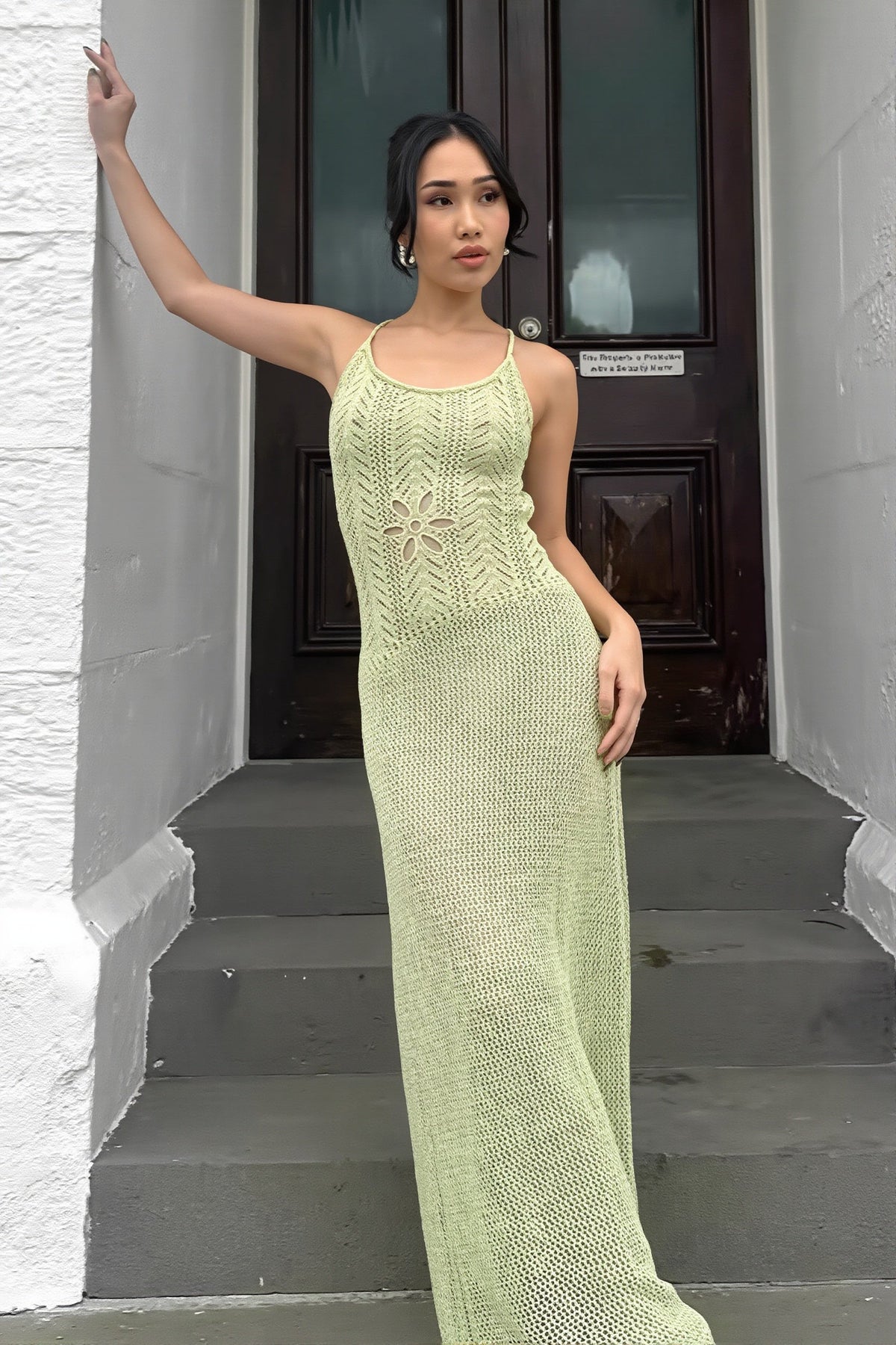 Crochet Knit Scoop Neck Cover Up Maxi Dress
