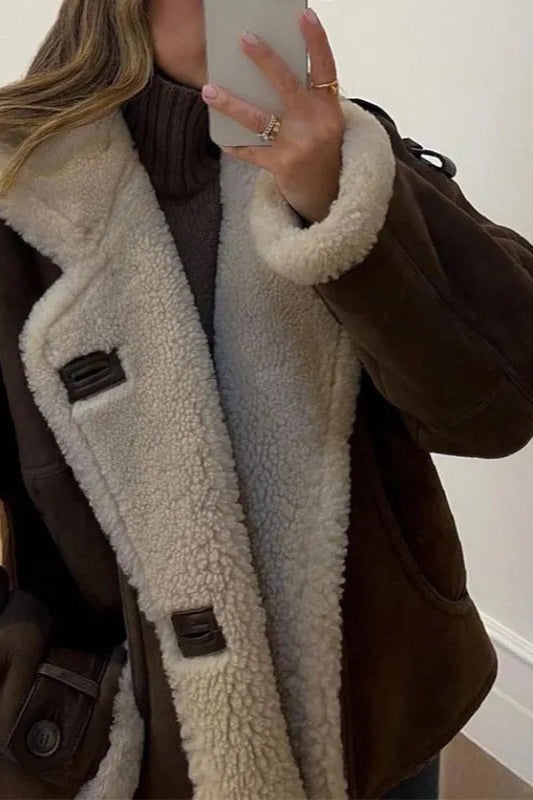 Faux Suede Shearling Lined Coat