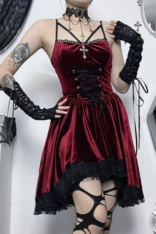 Velvet Tie-Waist Gothic Dress