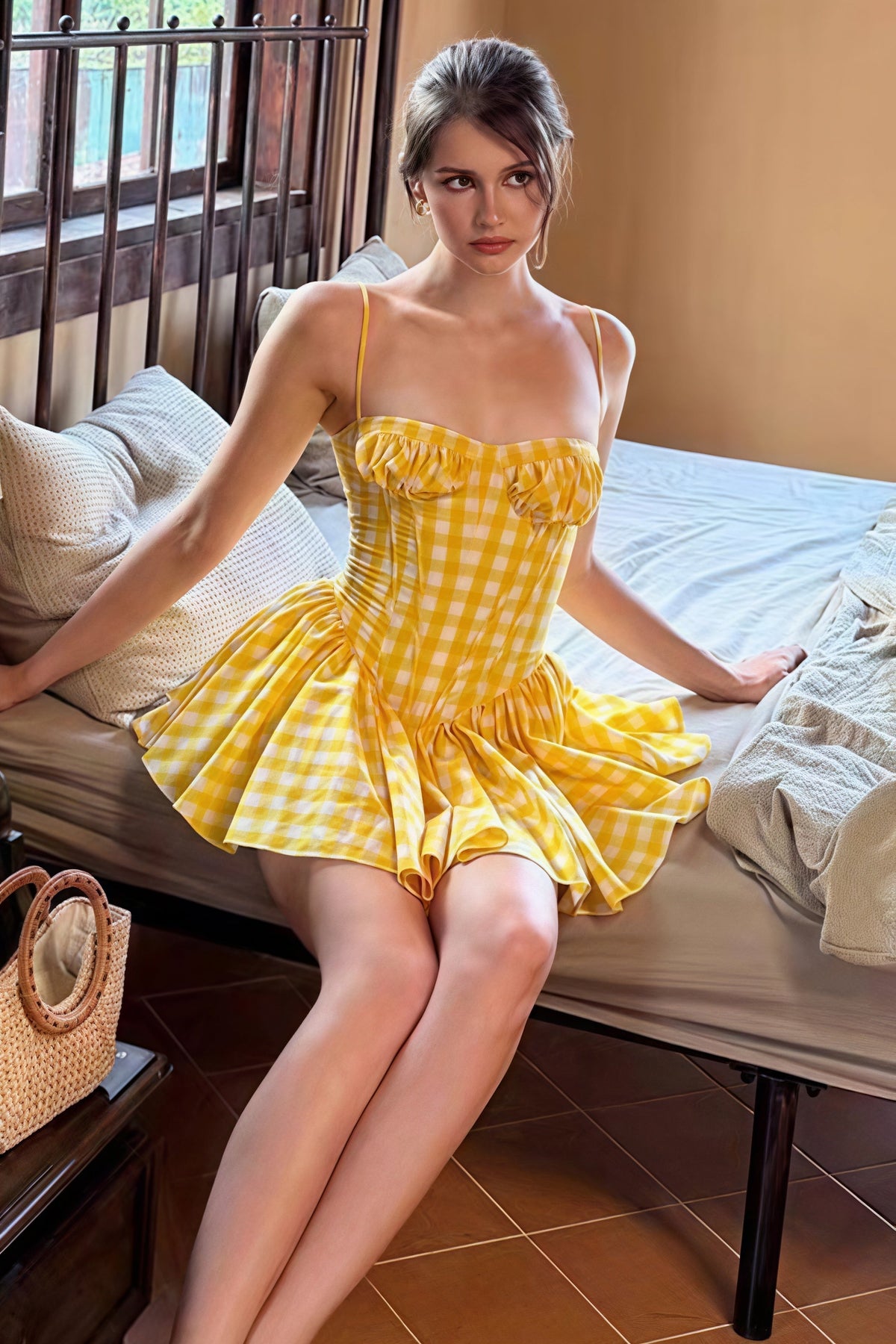 Gingham Corset Sweetheart Drop Waist Mini Dress 3