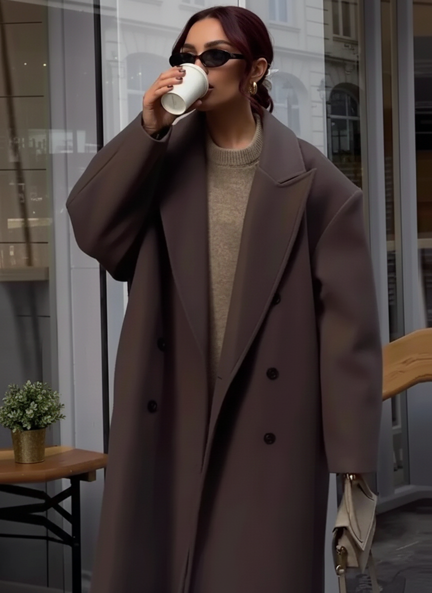 Solid Double-Breasted Turn-Down Overcoat - Fashionpara