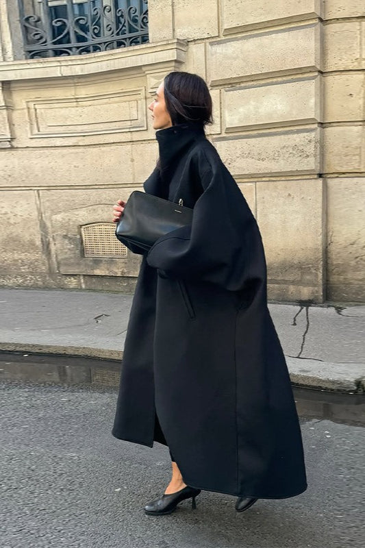 Stand Collar Batwing Sleeve Longline Loose Wool Overcoat