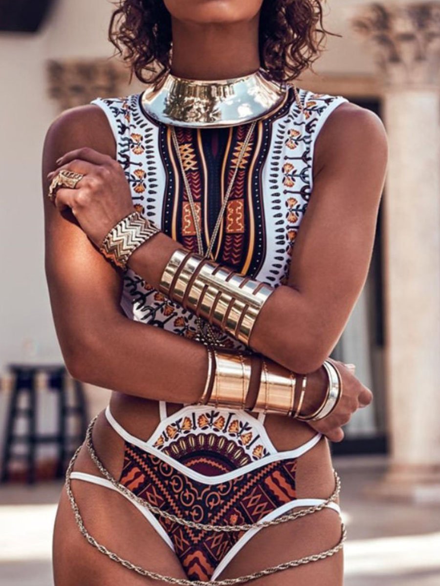 Hollow-out Design High Neck Halter One-piece Swimsuit (2 Colors) - Fashionpara