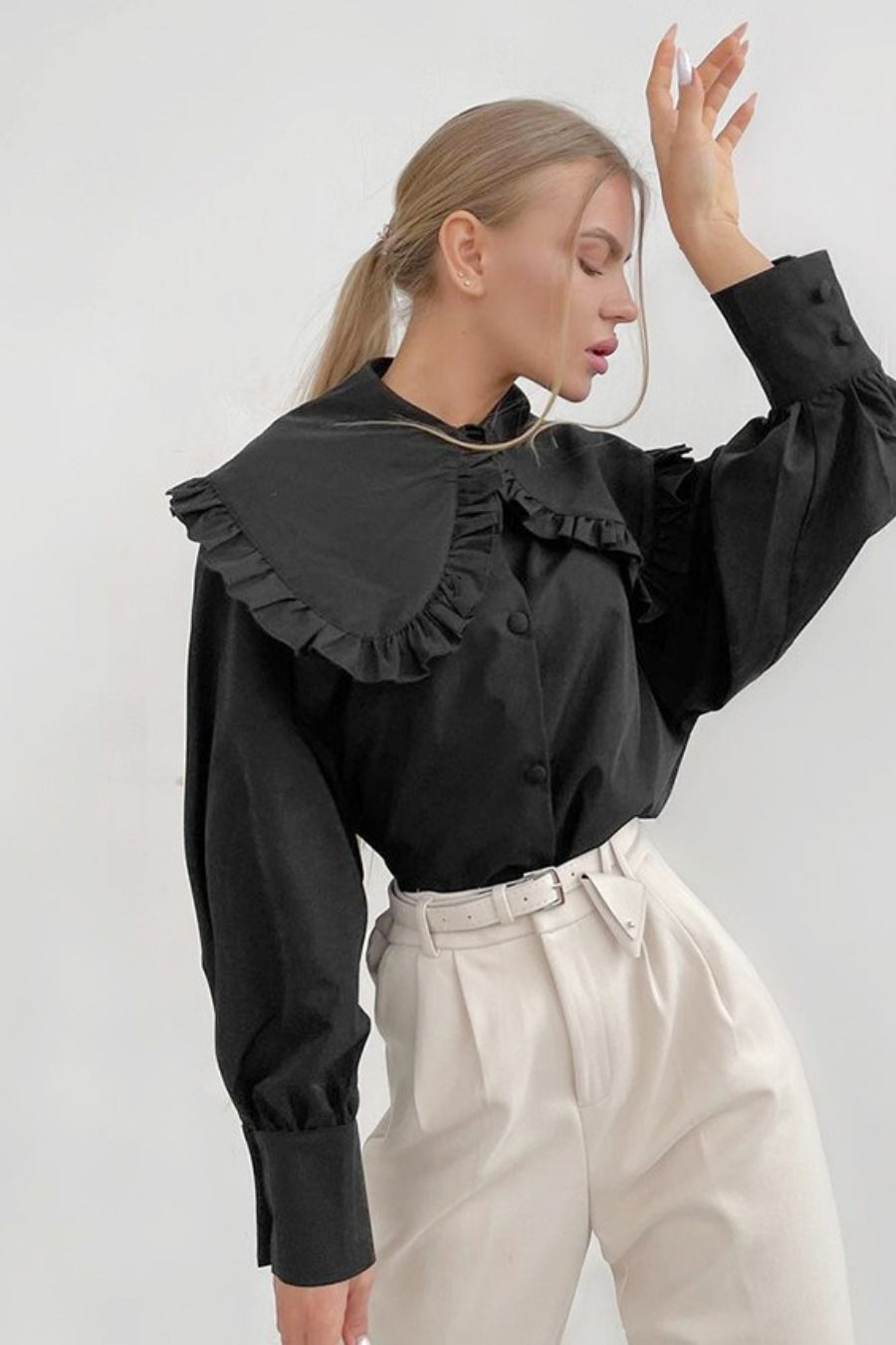 Ruffle Trim Peter Pan Blouse