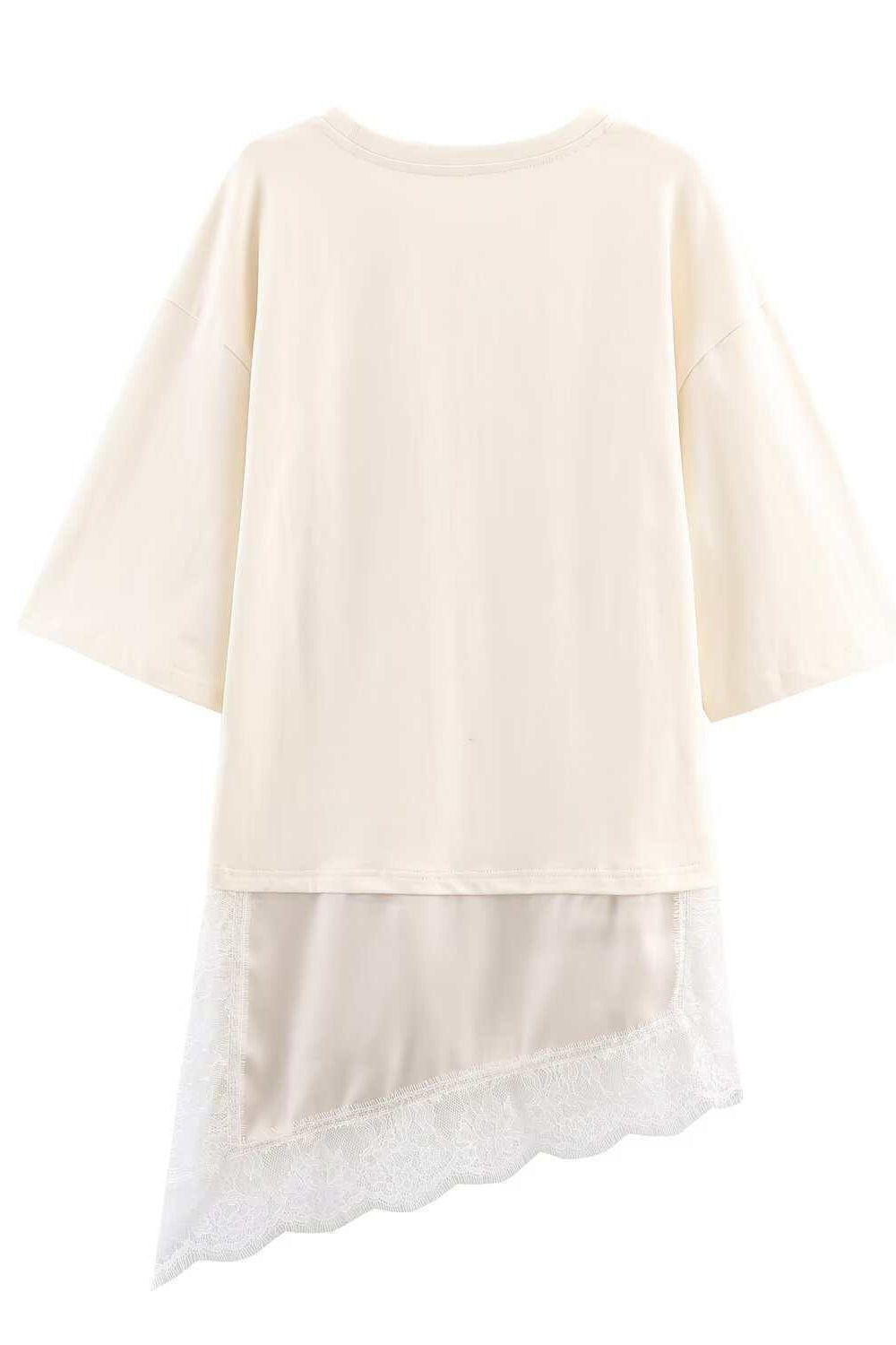 Lace Panel Asymmetric Hem T Shirt