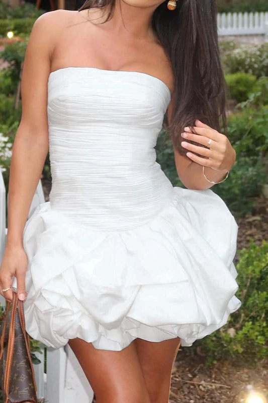 Spring Elegant Ruched Corset Dress with Layered Skirt Party Dress - Fashionpara