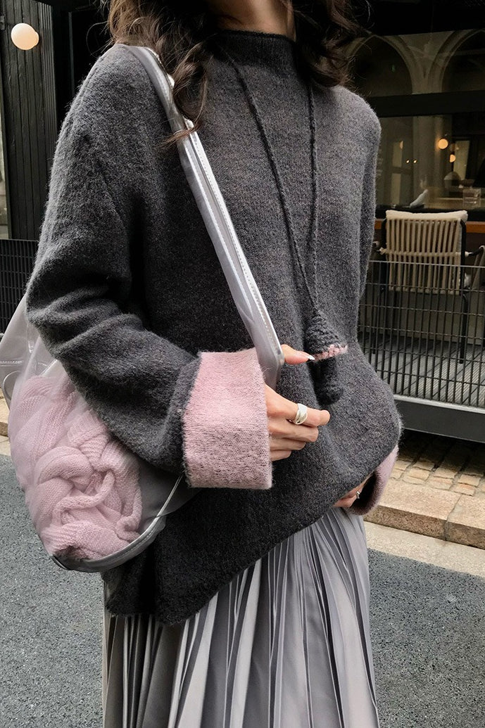 Color-Block Mock Neck Knit Sweater for Effortless Style