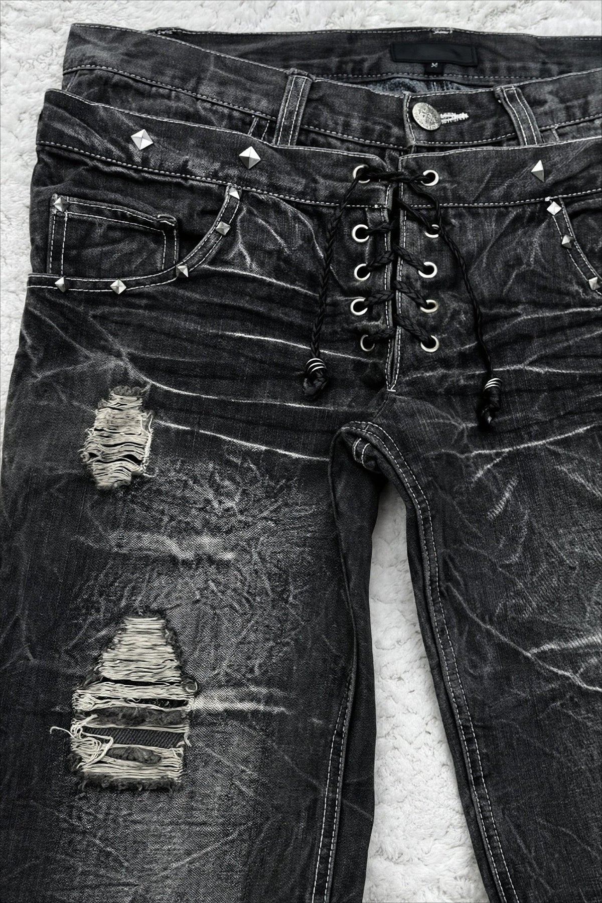 Gothic Distressed Double Waist Flare Jeans