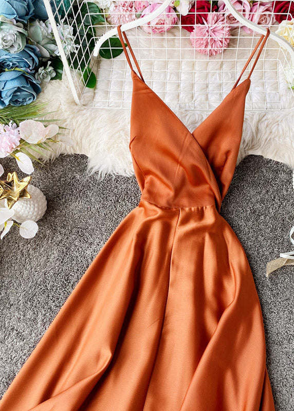 Satin Wrap Surplice V-Neck Spaghetti Strap Maxi Dress - View 2