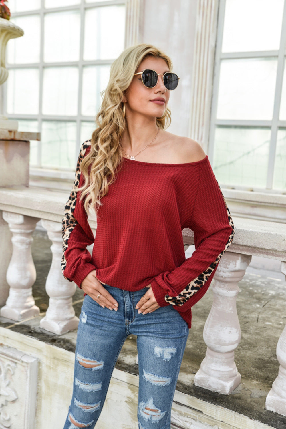 Leopard Print Patchwork Long Sleeve Top