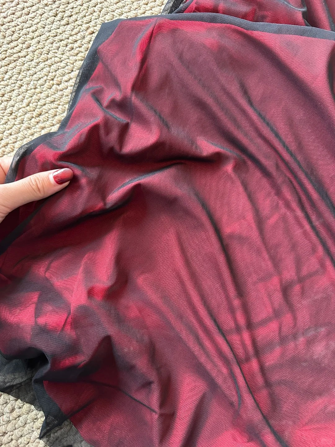 Retro Burgundy Slim-fit Tube Top Ruffled Tulle Prom Dress Evening Dress P4080