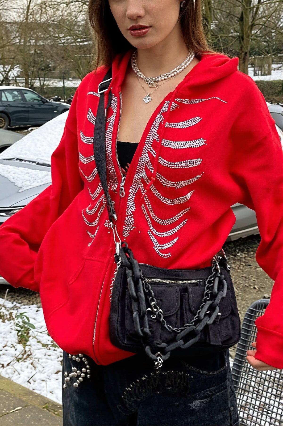 Rhinestone Ribcage Zip Hoodie 3