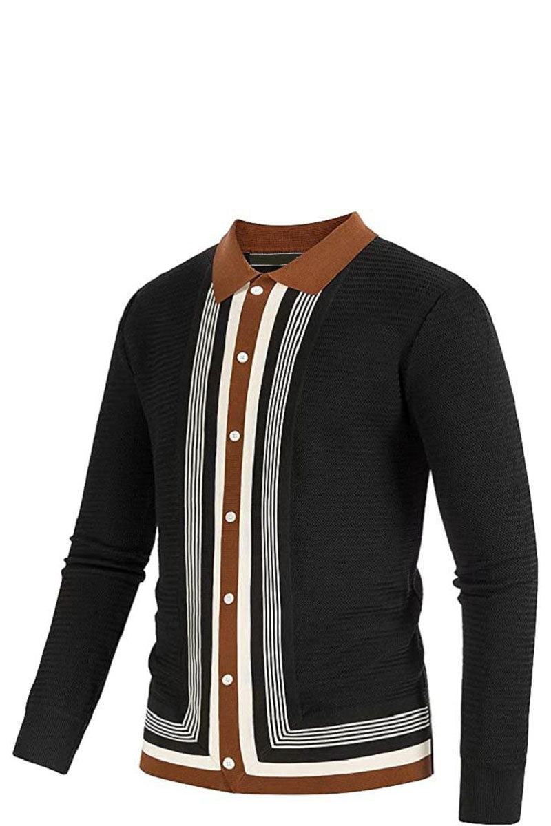 Men's V-Neck Long Sleeve Knitted Polo Cardigan  Fashionpara