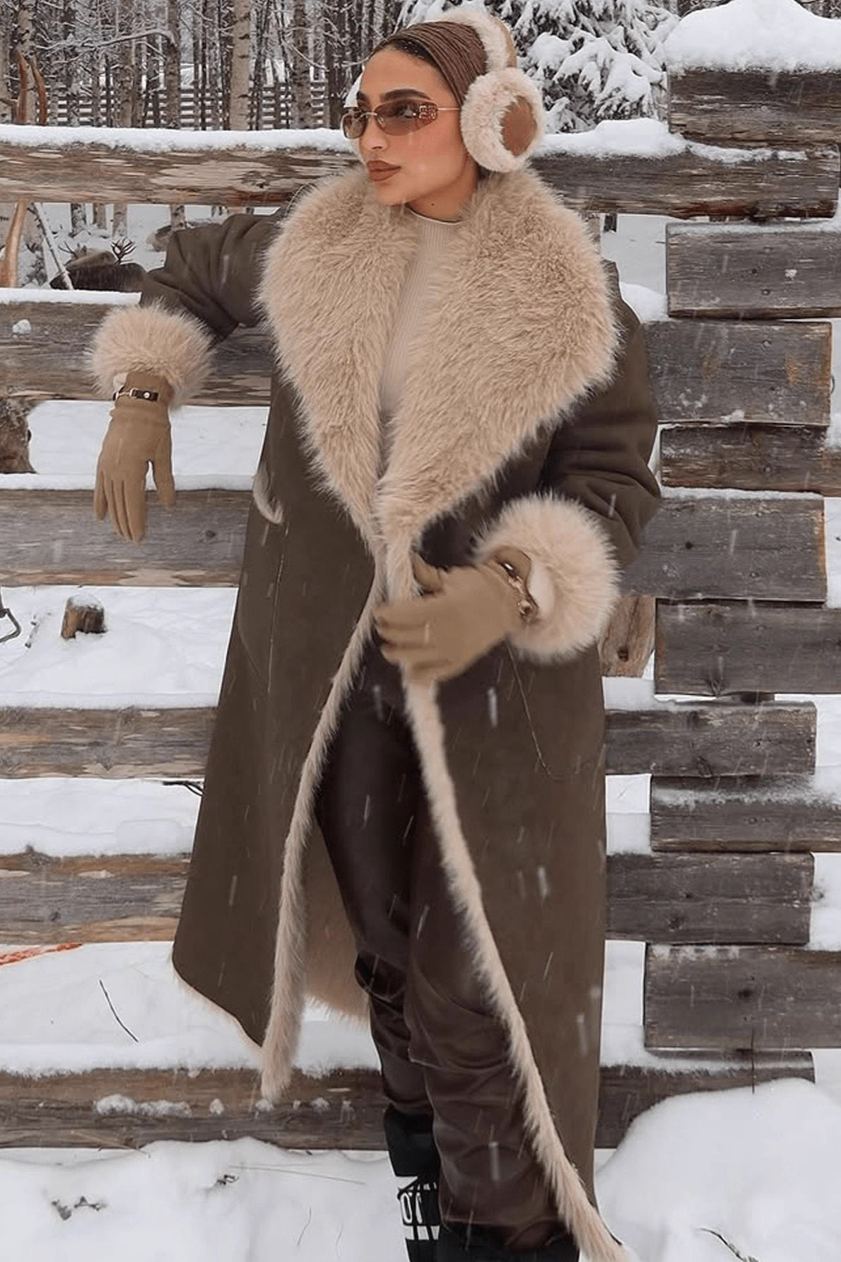 Reversible Faux Fur Long Sleeve Long Overcoat - Fashionpara