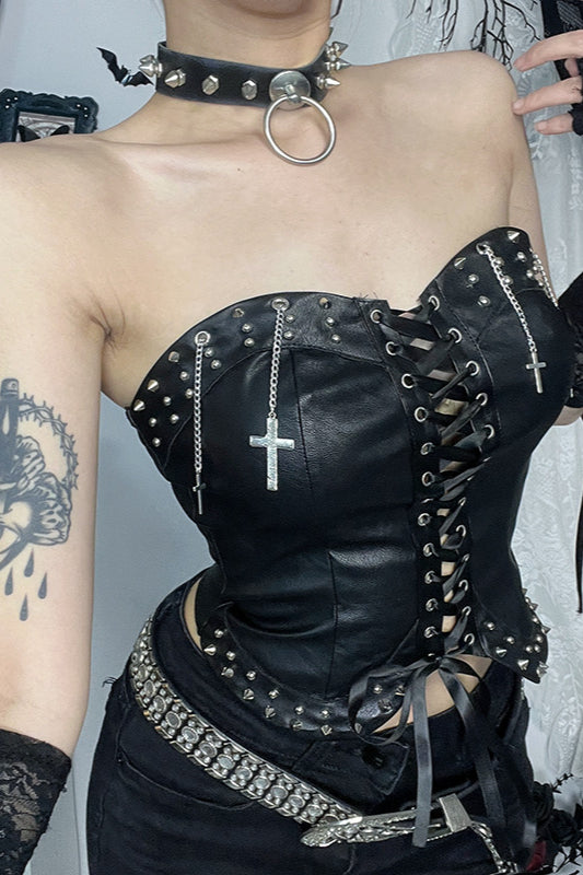 Gothic Studded Strapless Bustier Corset - Fashionpara