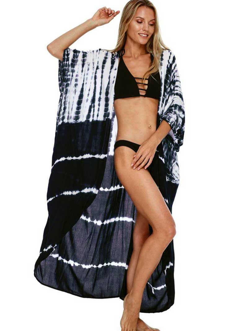 Tie-Dye Print Different Colors Rayon Long Length Gown Kimono Duster Robe - Fashionpara