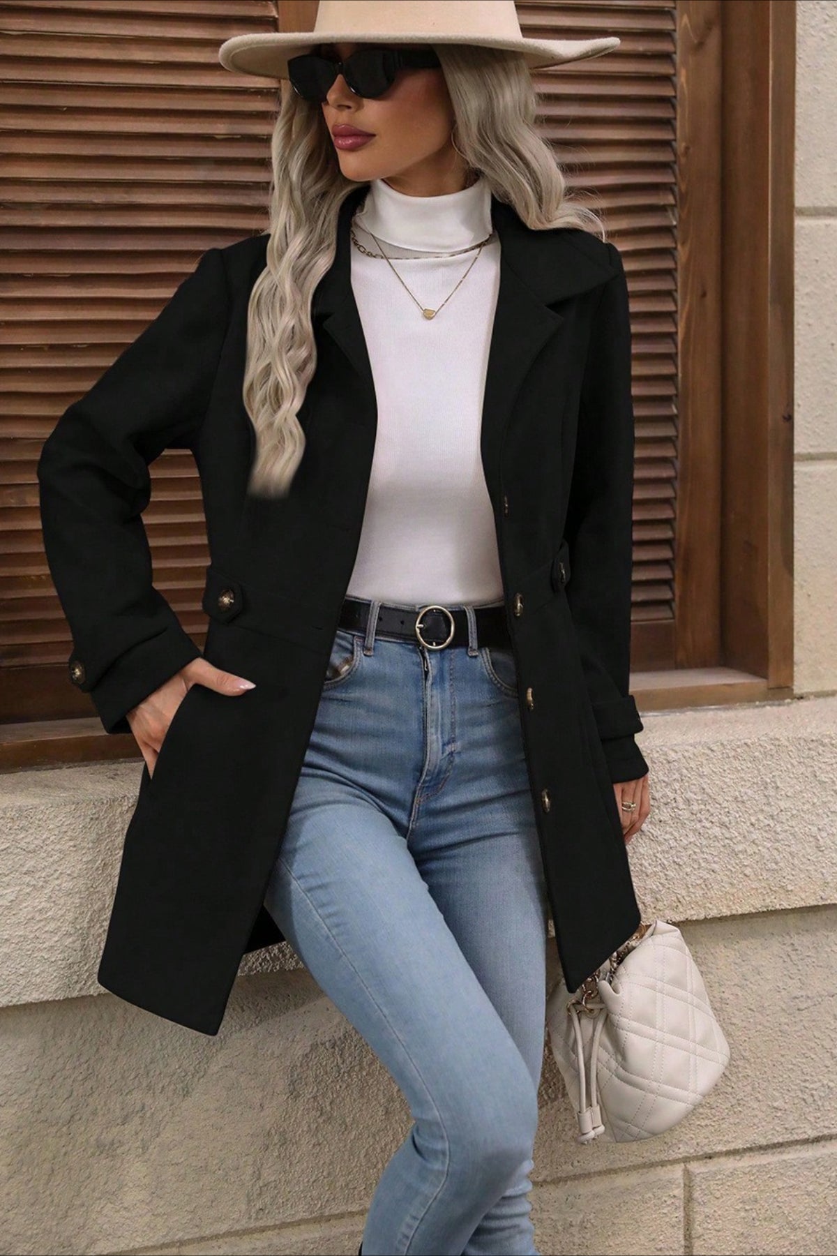 Midi Wool Blend Belted Notch Lapel Coat - Fashionpara