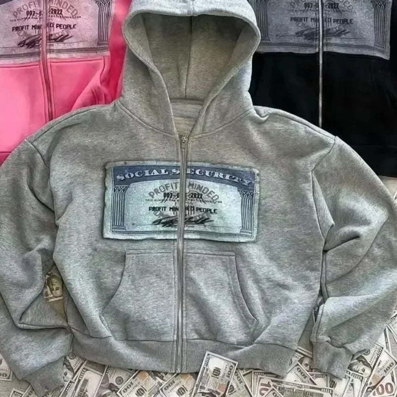 Printed Zip-Up Street Hoodie