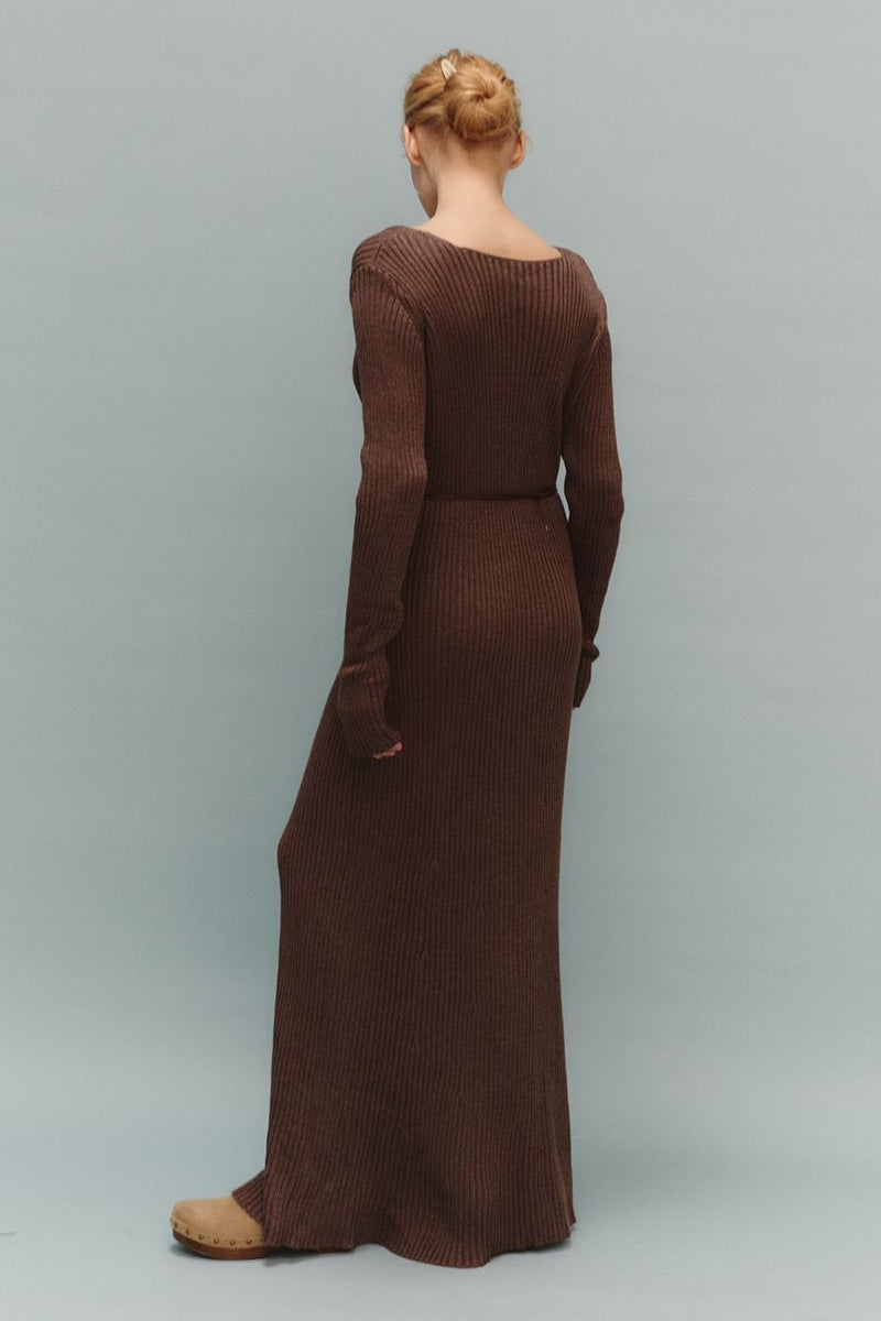 Knit Bodycon V Neck Maxi Dress - Fashionpara