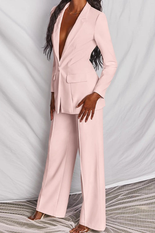 Smart Casual Blazer Pants Office Two Piece Set