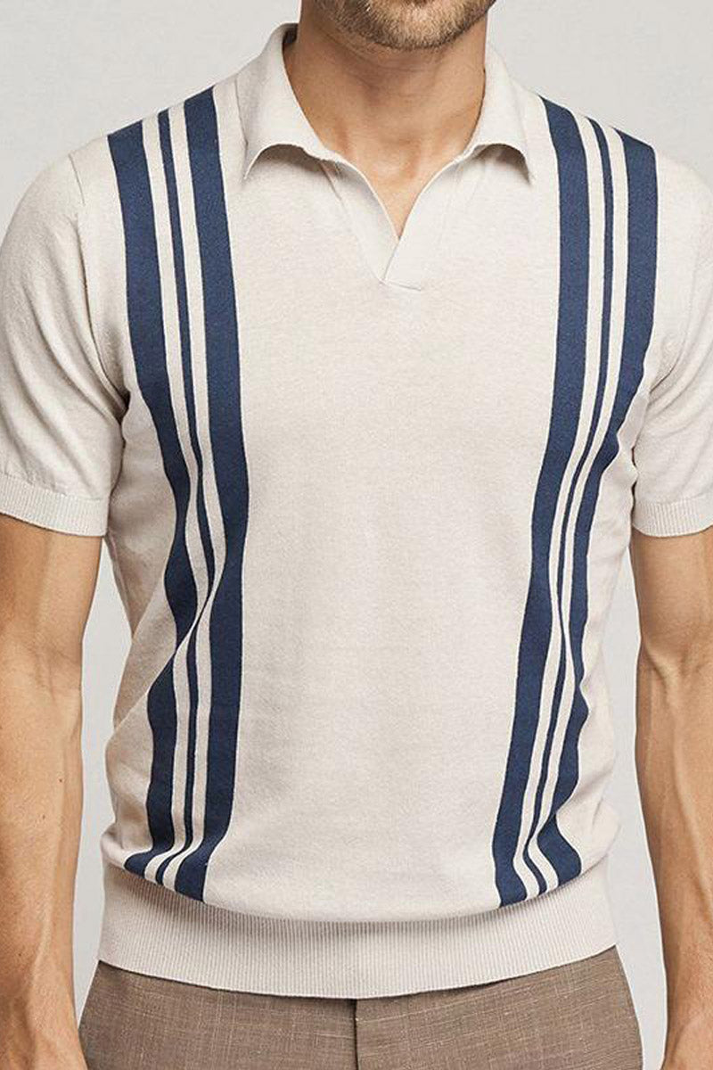 Striped Short Sleeve Knitted Polo Shirt - Fashionpara