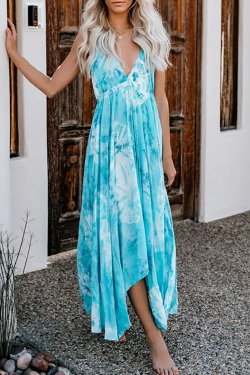 Tie-dye Print Backless Multicolor Maxi Dress  Fashionpara
