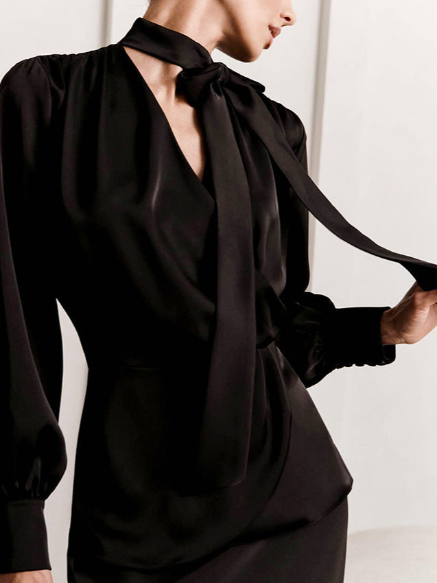 V-Neck Tie Slim Fit Blouse