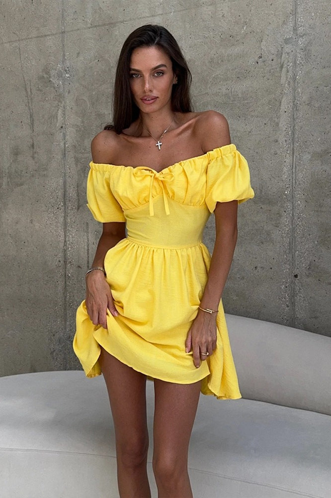 Off Shoulder Puff Sleeve Fit & Flare Mini Dress 6