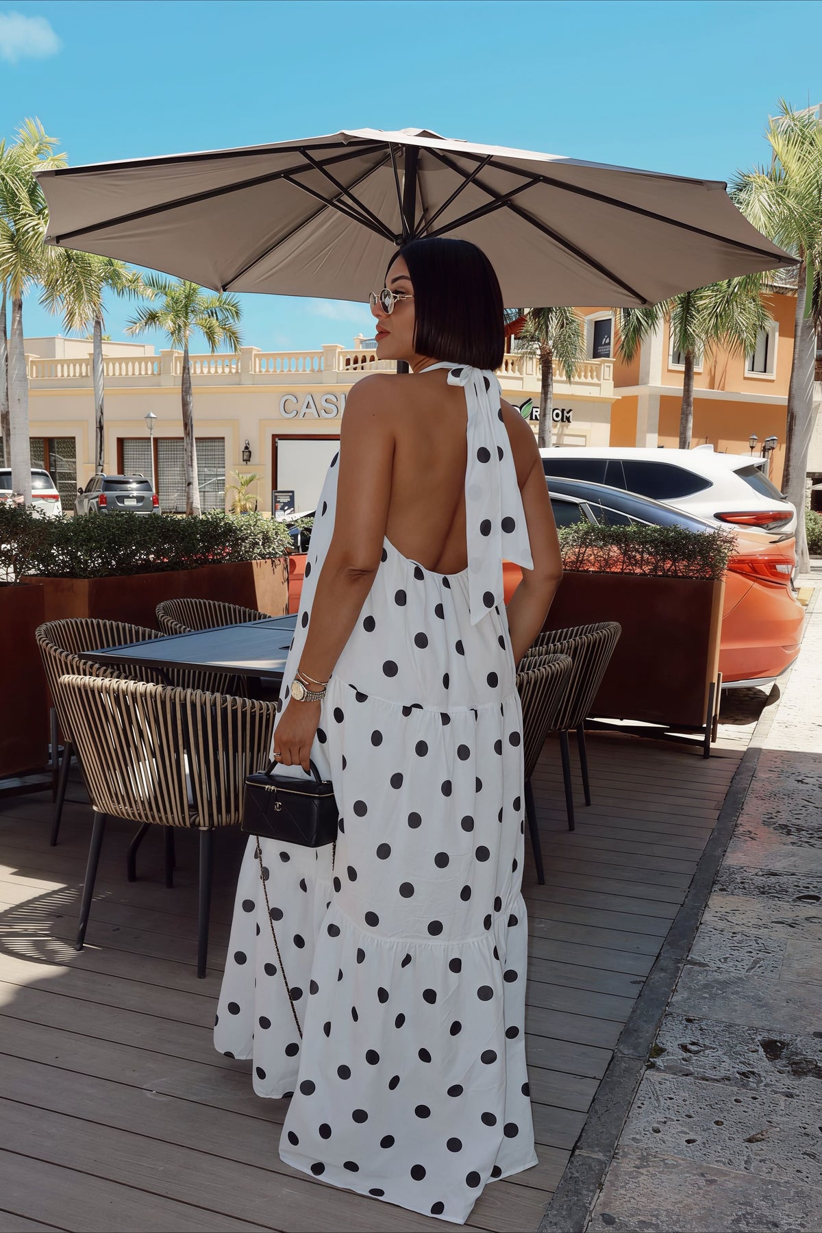 Polka Dot Halter Neck Open Back Tiered Maxi Dress 5