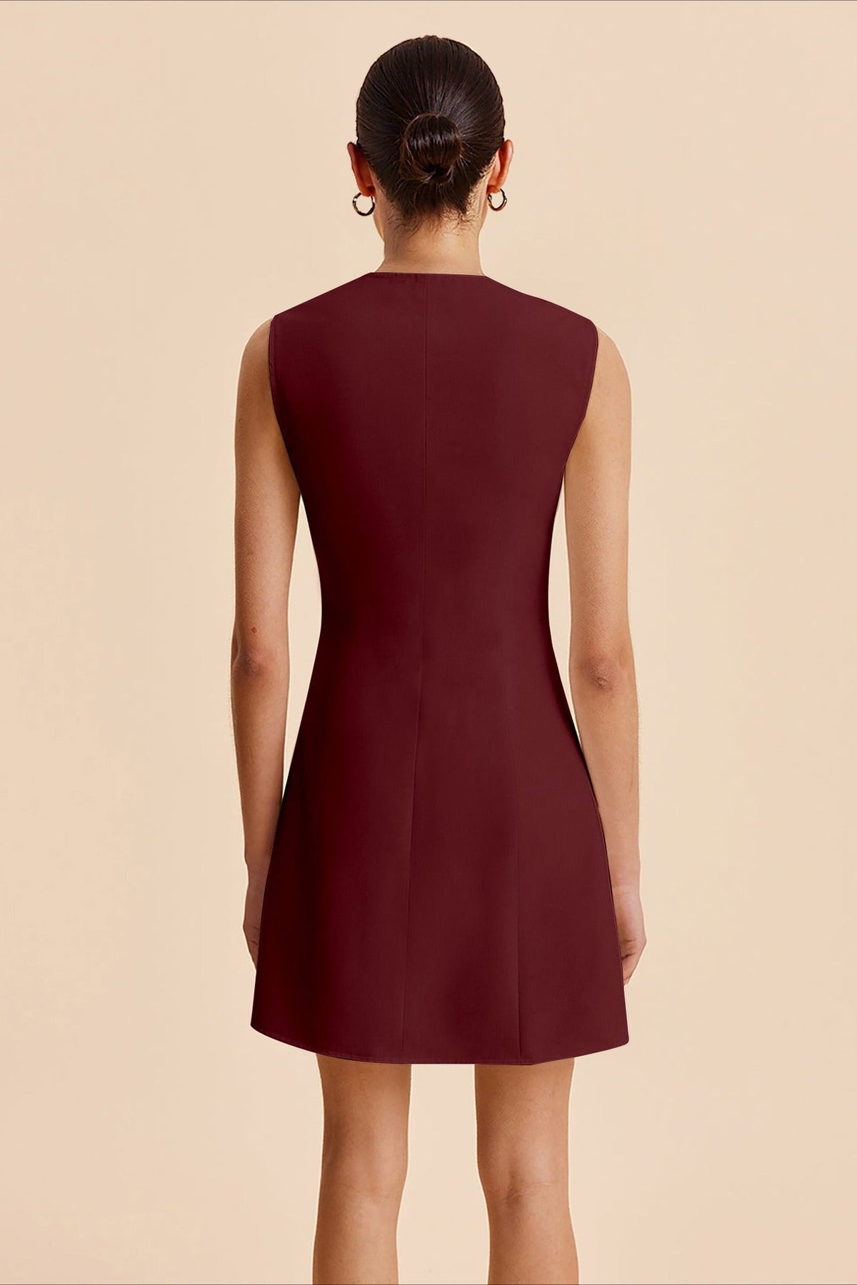 Scallop-Trim Round-Neck Sleeveless Button-Front A-Line Mini Dress