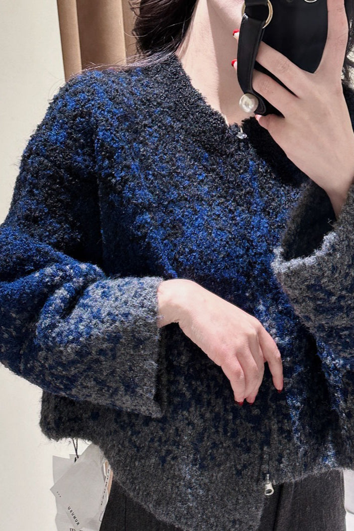 Zipper Front Gradient Knit Sweater