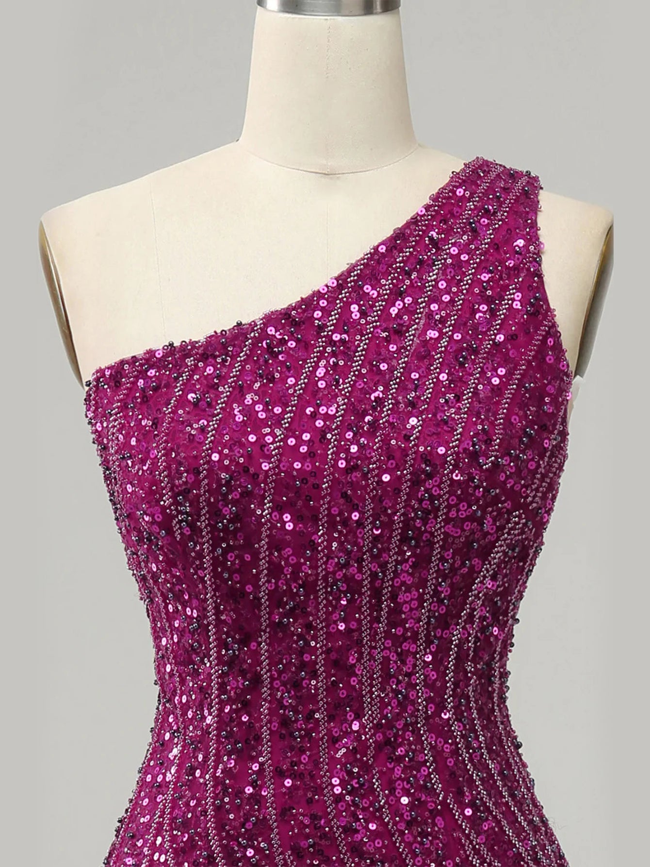 Sparkly Mermaid Purple One Shoulder Long Prom Dress with Slit - Fashionpara