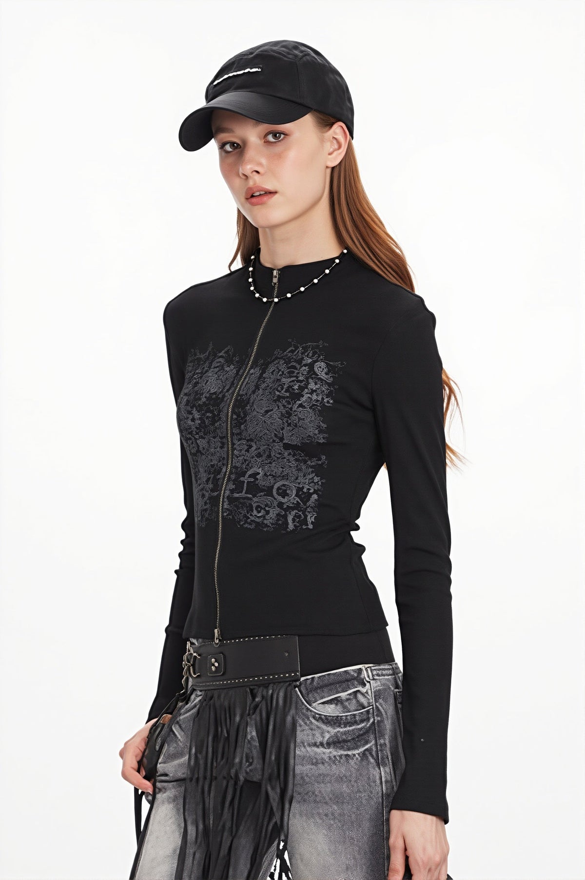 Graphic Print Fitted Zip Up Sweatshirt 2